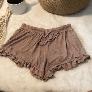 Tan flowy high waisted shorts